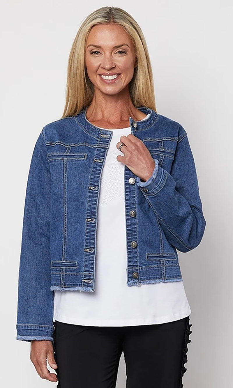 Unique Bargains Women's Denim Collarless Button Down Long Sleeve Jean Jacket  - Walmart.com